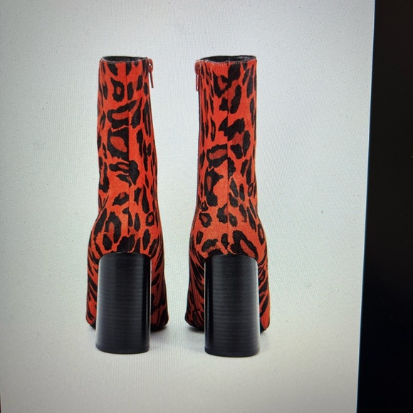 Jeffrey Campbell Siren-3F Calf Hair Pointed Ankle Boot in Red Cheetah Print - Picture 2 of 7